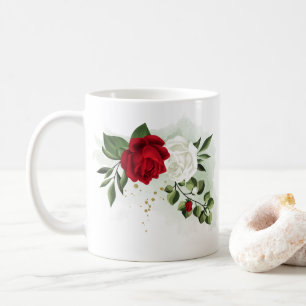 Mug Fleurs botaniques rouges et blanches verdure