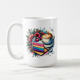 Mug Fleurs, café et gâteau arc-en-ciel personnalisés