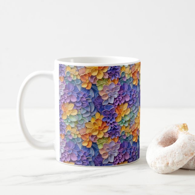 Mug Fleurs colorées à l'aspect 3D (Avec donut)