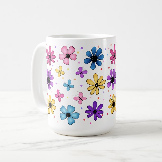 Mug Fleurs colorées et papillons (Devant gauche)