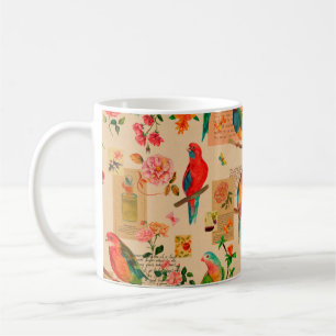 Mug Fleurs colorées et perroquets motif