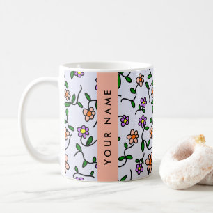 Mug Fleurs colorées, fond bleu, orange