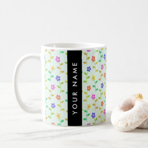 Mug Fleurs Colorées, Fond Vert Clair, Noir