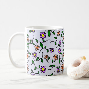 Mug Fleurs Colorées, Motif Floral, Feuillage, Boho