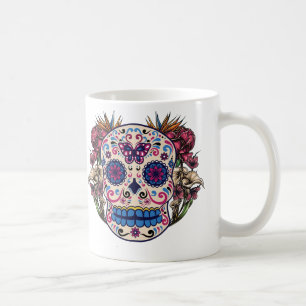 Mug Fleurs colorées multi de roses de rose de crâne 