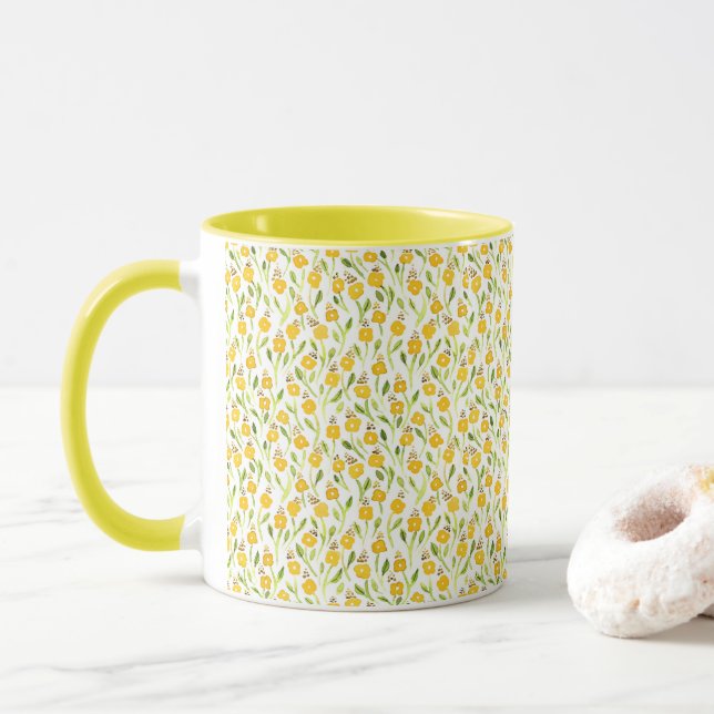 Mug Fleurs colorées Peinture Abstraite (Avec donut)