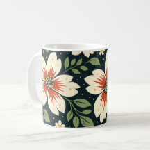Fleurs crème avec centres rouges et feuilles verte