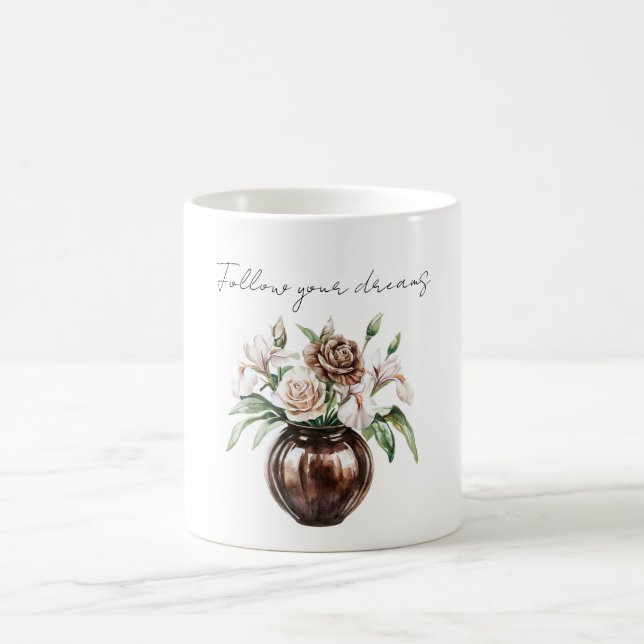 Mug Fleurs Crème d'Ivoire Marron Chocolat (Centre)