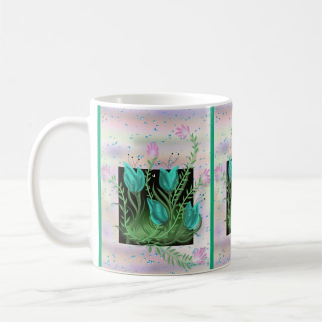 Mug Fleurs dans le mur, Turquoise Coupe personnalisée (Gauche)