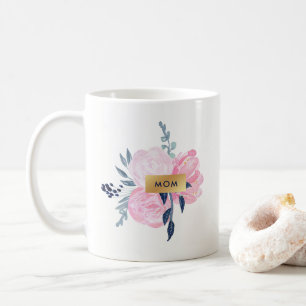 Mug Fleurs d'aquarelle bleu marine et bleu pour maman