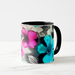 Mug Fleurs d'aquarelle bleu rose blanc