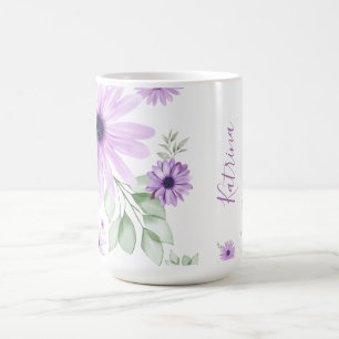 Mug Fleurs d'aquarelle couleur verte violet personnali