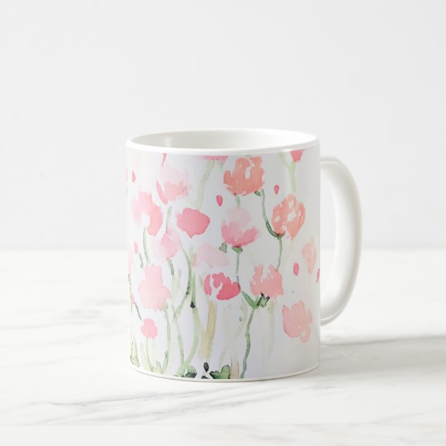 Mug Fleurs d'aquarelle rose et verte délicates (Devant droit)