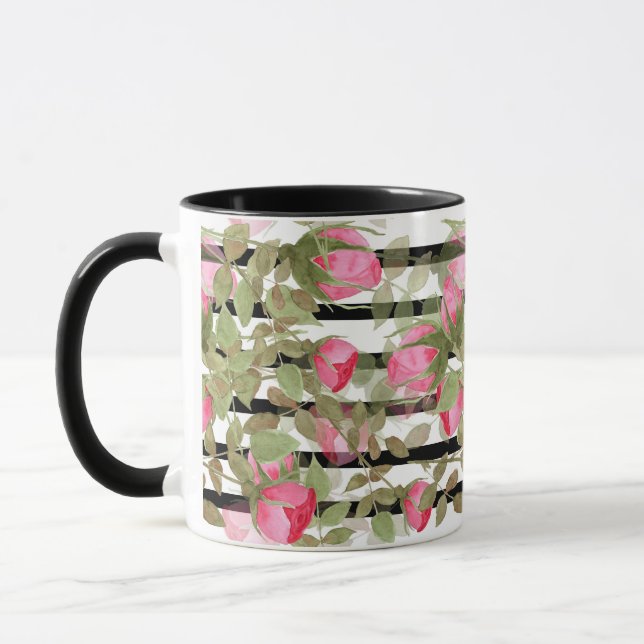 Mug Fleurs d'aquarelle rose rose roses romes florales (Gauche)