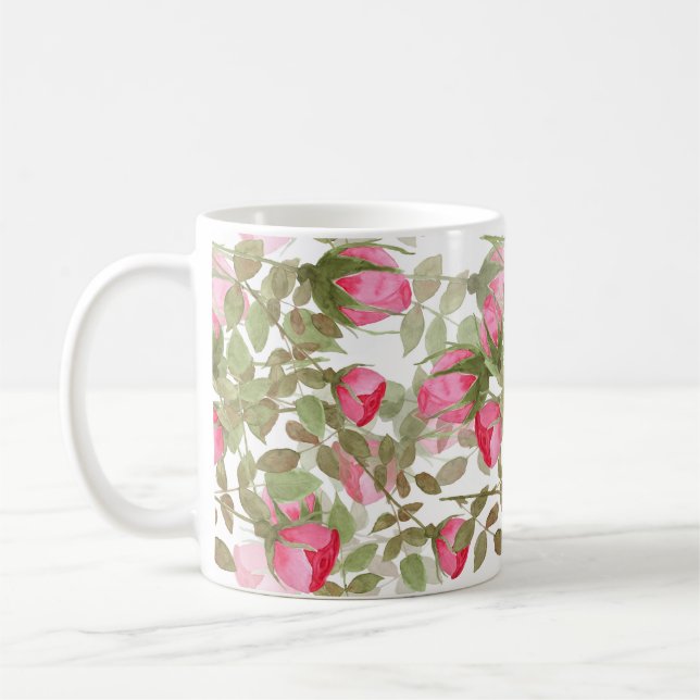 Mug Fleurs d'aquarelle rose rose roses romes florales (Gauche)