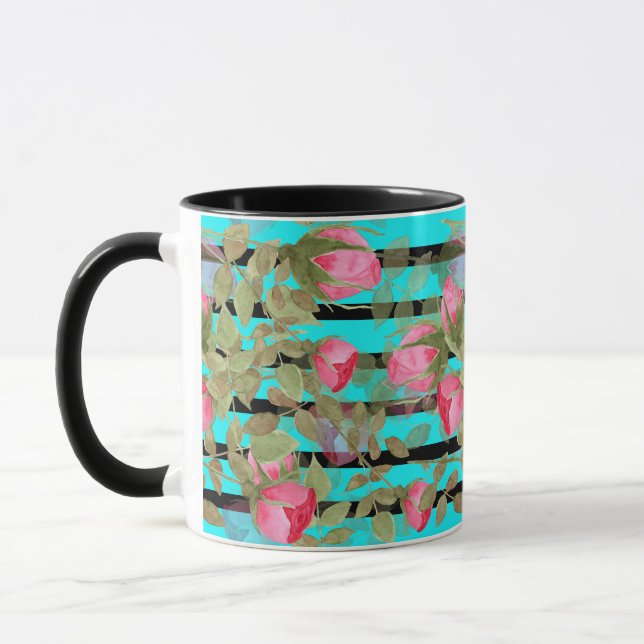 Mug Fleurs d'aquarelle rose rose roses romes florales (Gauche)