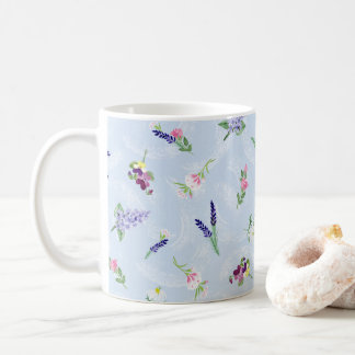 Mug Fleurs d'aquarelle sur texture bleu pâle