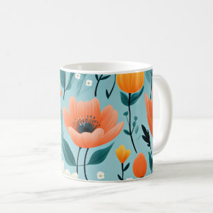 Mug fleurs d'art coloré-aqua, blanc, pêche, jaune,