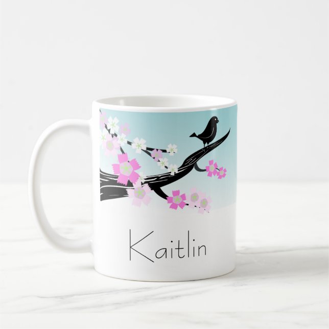Mug Fleurs de cerisier personnalisables d'oiseau de (Gauche)