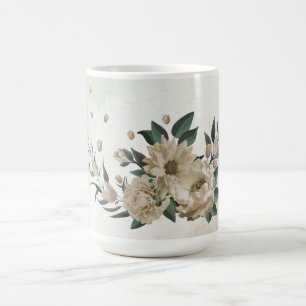Mug fleurs de champagne romantique & feuilles verts
