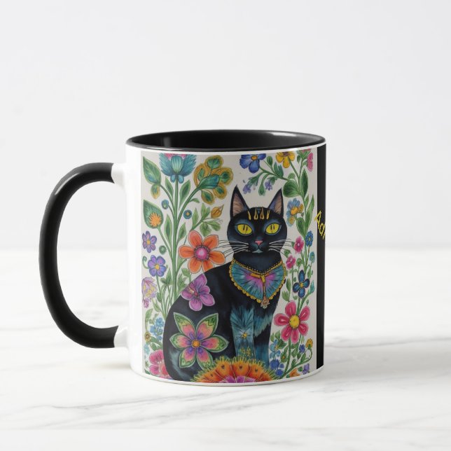 Mug Fleurs de chat noir papillons, art natif Editable (Gauche)