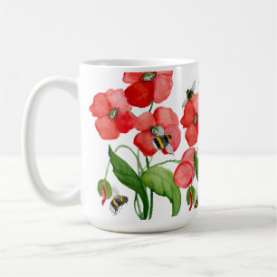 Mug Fleurs de coquelicot écarlate d'aquarelle et bourd