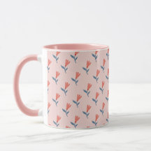 Fleurs de corail doux et motif de feuilles bleues
