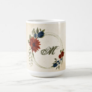 Mug fleurs de couleur orange brûlé et marine verdure