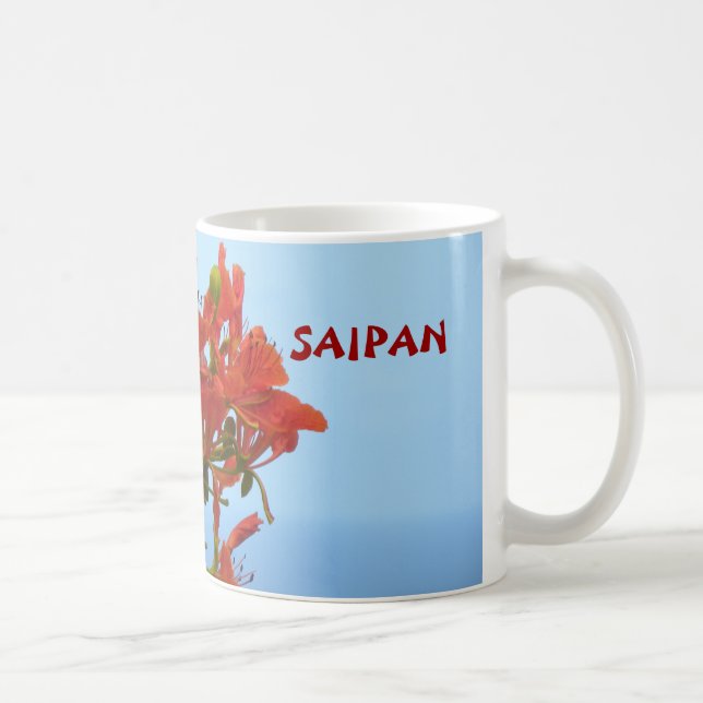 Mug Fleurs de flamme de Saipan sur un océan de bleu (Droite)