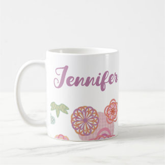 Mug Fleurs de fleurs mignonnes violettes rose avec nom
