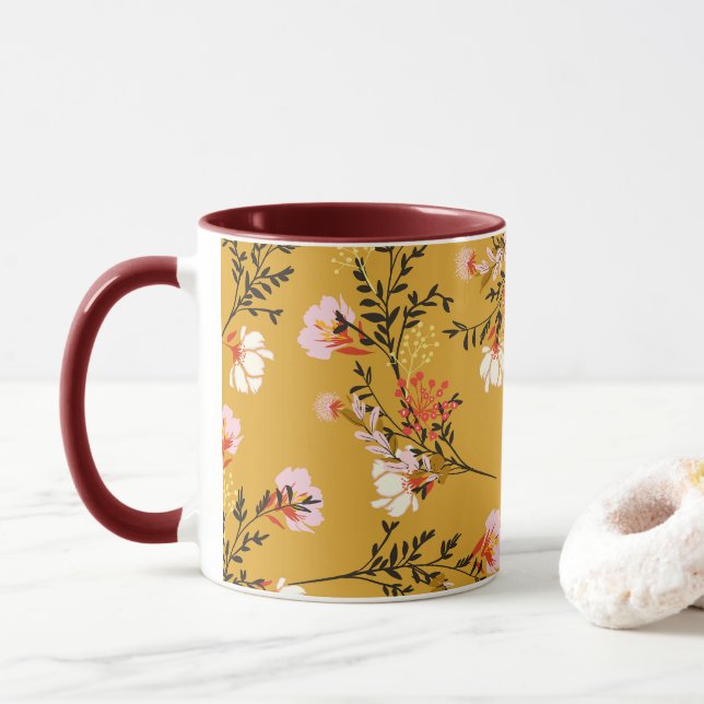 Mug Fleurs de fond jaune (Avec donut)