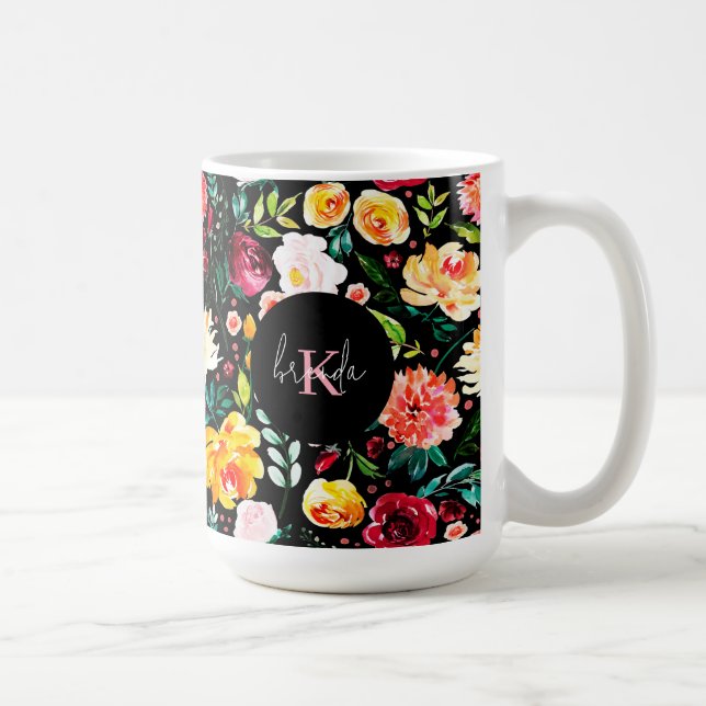 Mug Fleurs de jardin anglais coloré monogrammes motif (Droite)