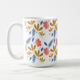 Mug Fleurs de jardin d'été Corail bleu rose verdure 