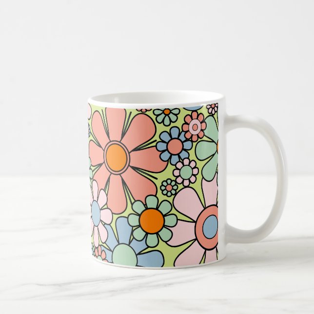 Mug Fleurs de jardin rétro Super 60s les années 70 Mot (Droite)