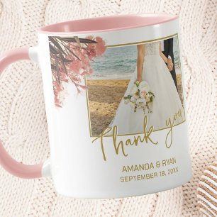 Mug Fleurs de Laurier Rose Photo Merci Mariage 