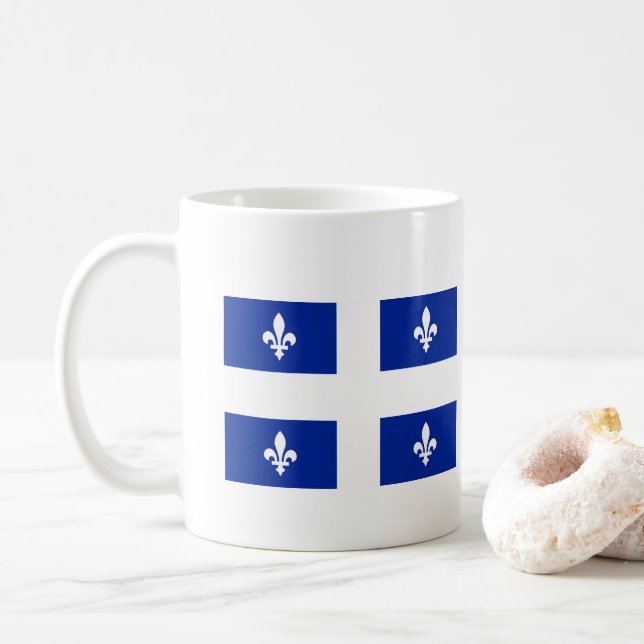 Mug Fleurs-de-lis Bleu sur le drapeau blanc du Canada  (Avec donut)