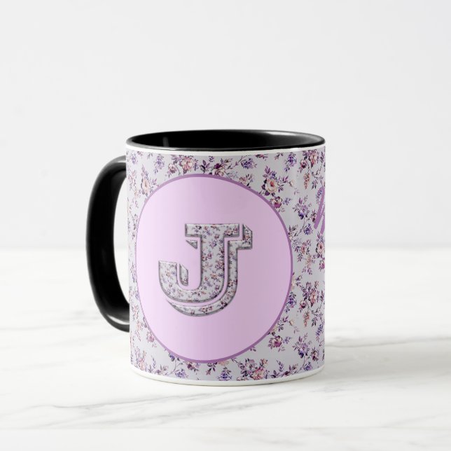 Mug Fleurs de luxe Monogramme J (Devant gauche)