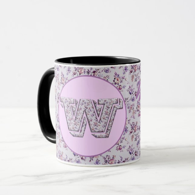 Mug Fleurs de luxe Monogramme W (Devant gauche)
