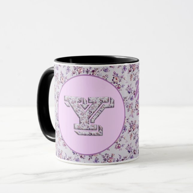 Mug Fleurs de luxe Monogramme Y (Devant gauche)
