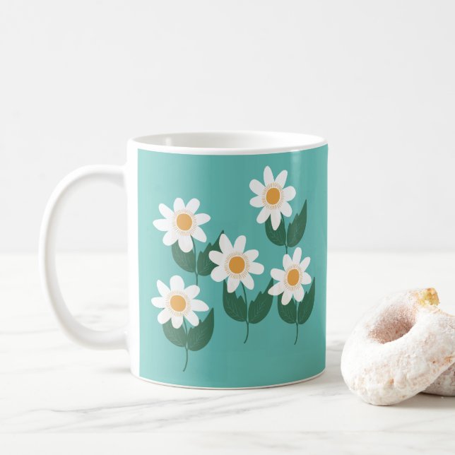 Mug Fleurs de marguerite blanche Boho (Avec donut)