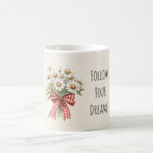 Mug Fleurs de marguerite nœud rouge blanc