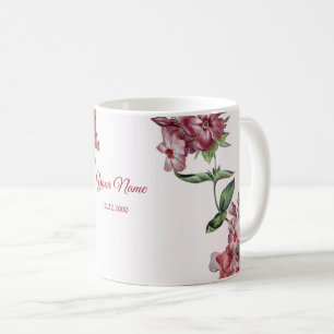 Mug Fleurs de mariage modernes feuilles vertes rose ro