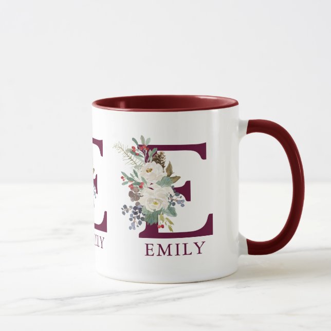 Mug Fleurs de Noël personnalisées lettrage monogramme (Droite)