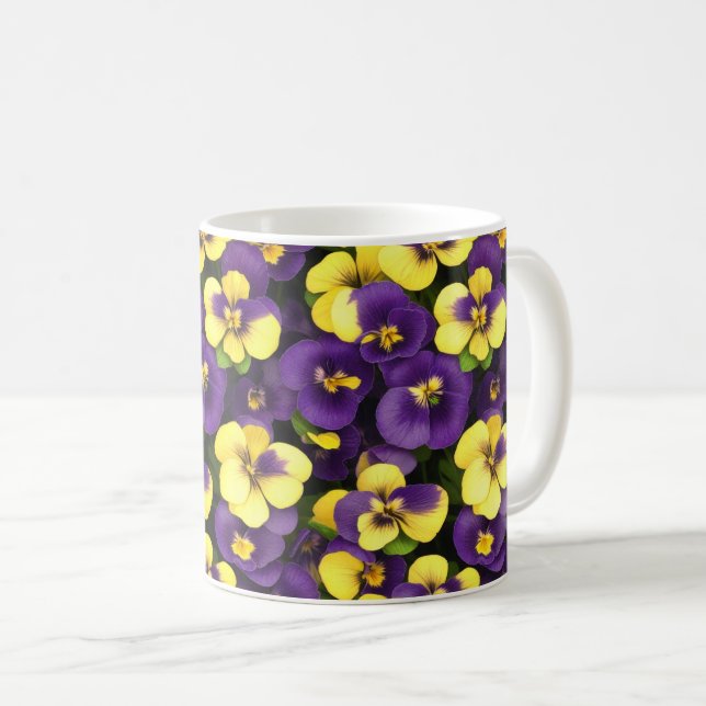 Mug Fleurs de Pansy Jaune et Violet (Devant droit)