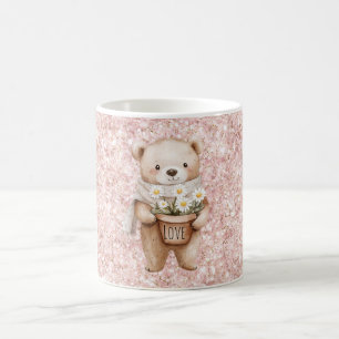 Mug Fleurs de pâquerette d'ours doux pailleté rose