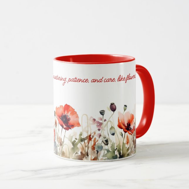 Mug Fleurs de pavot rouge Aquarelle Imprimer (Devant droit)