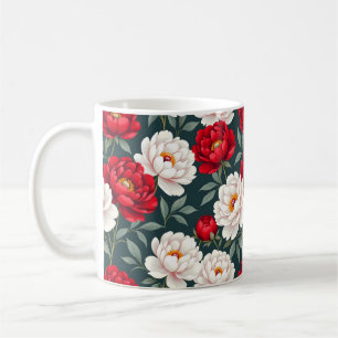 Mug Fleurs de pivoine rouges et blanches