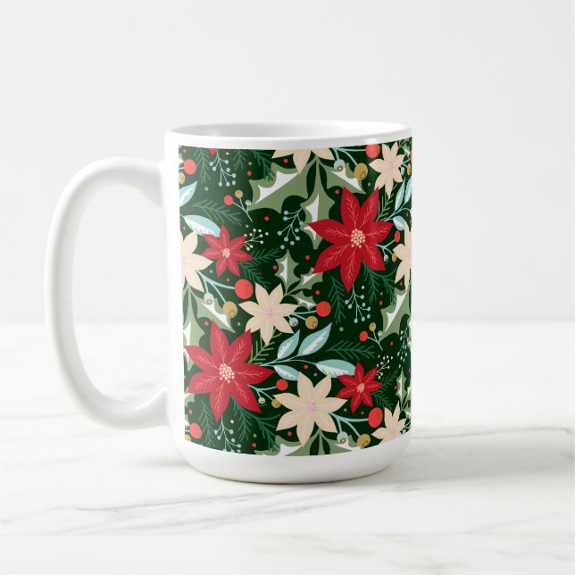 Mug Fleurs de Poinsettia Noël Feuille (Gauche)