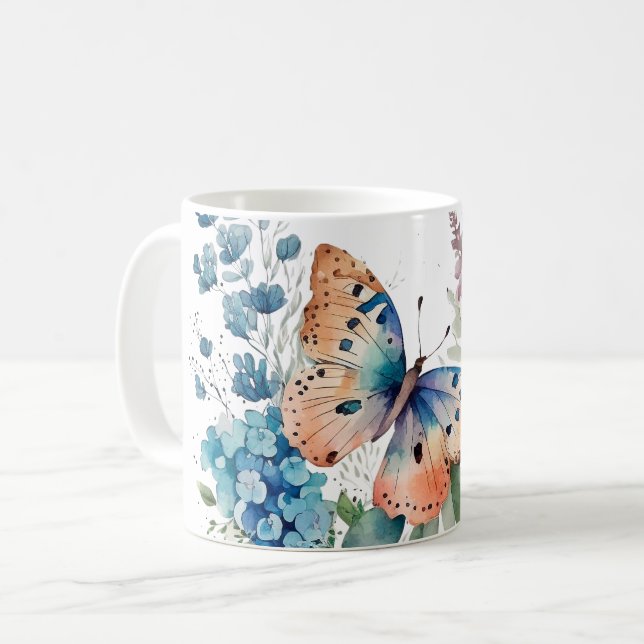 Mug Fleurs de prés romantiques et Papillon (Devant gauche)