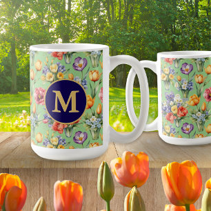 Mug Fleurs de printemps Sage vert de jardin Monogramme